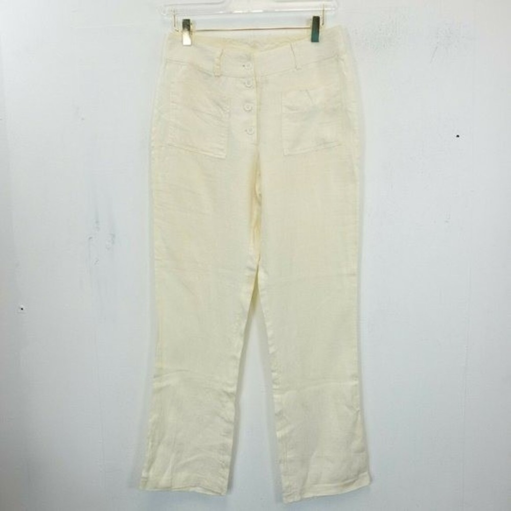 Coastal Chic‎ Linen Pants S Women MADISON BROWN Cream Soft Utility USA 29x28